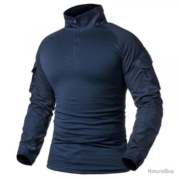 Men's Camouflage Tactical Shirt 1/4 Zip Long Sleeve Combat T Shirt Cotton Camo Uniform Airsoft Shirt