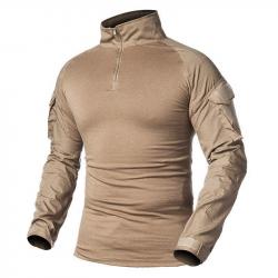 Men's Camouflage Tactical Shirt 1/4 Zip Long Sleeve Combat T Shirt Cotton Camo Uniform Airsoft Shirt