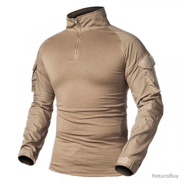 Men's Camouflage Tactical Shirt 1/4 Zip Long Sleeve Combat T Shirt Cotton Camo Uniform Airsoft Shirt