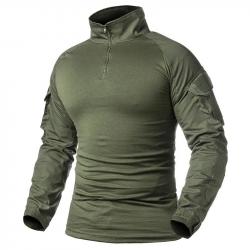 Men's Camouflage Tactical Shirt 1/4 Zip Long Sleeve Combat T Shirt Cotton Camo Uniform Airsoft Shirt