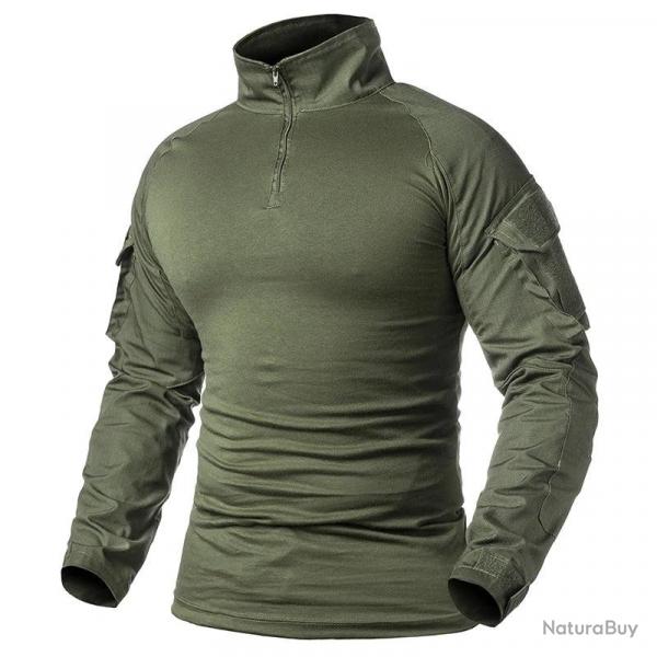 Men's Camouflage Tactical Shirt 1/4 Zip Long Sleeve Combat T Shirt Cotton Camo Uniform Airsoft Shirt