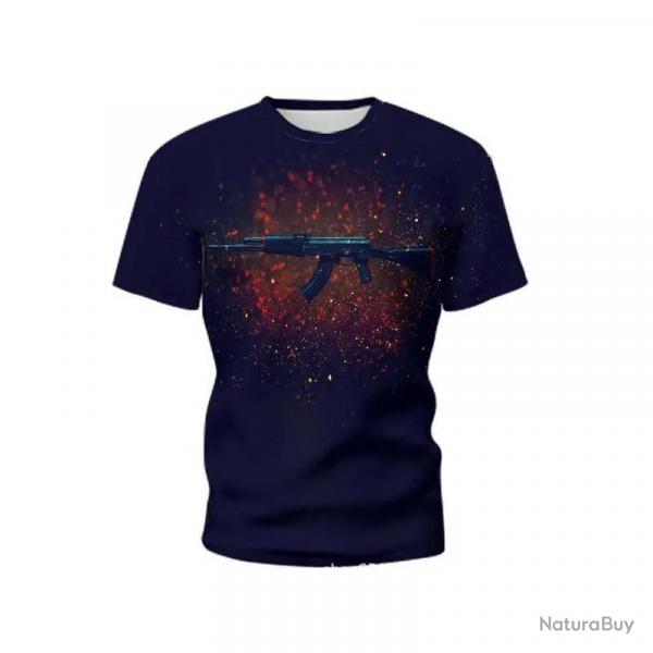 New Summer Men's T-shirt Personality Ak47 Series 3d Printed Military Weapons Pattern Tough Man Outdo