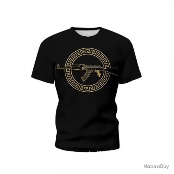 New Summer Men's T-shirt Personality Ak47 Series 3d Printed Military Weapons Pattern Tough Man Outdo