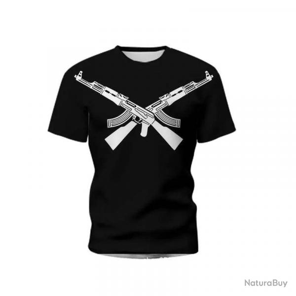 New Summer Men's T-shirt Personality Ak47 Series 3d Printed Military Weapons Pattern Tough Man Outdo