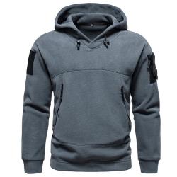 Outdoor Hooded Tactical Sweatshirt Men's Fleece Warm Loose Pullover Winter Casual Solid Color Top Th