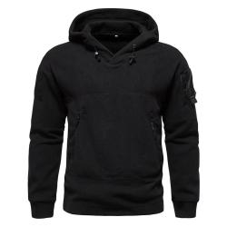 Outdoor Hooded Tactical Sweatshirt Men's Fleece Warm Loose Pullover Winter Casual Solid Color Top Th