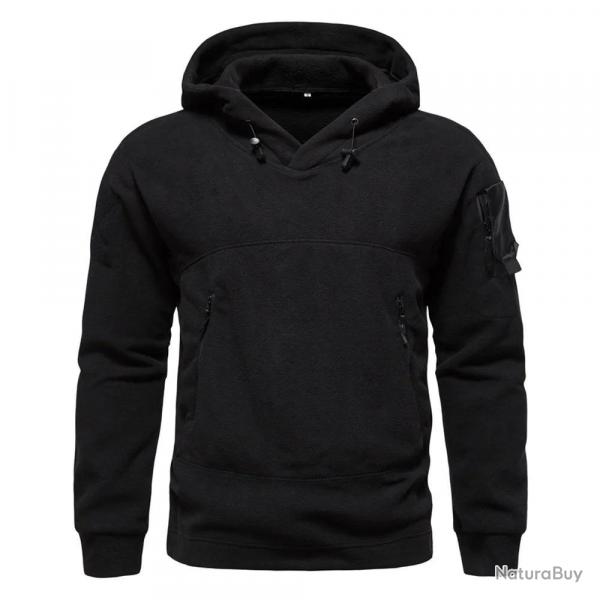 Outdoor Hooded Tactical Sweatshirt Men's Fleece Warm Loose Pullover Winter Casual Solid Color Top Th