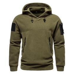 Outdoor Hooded Tactical Sweatshirt Men's Fleece Warm Loose Pullover Winter Casual Solid Color Top Th