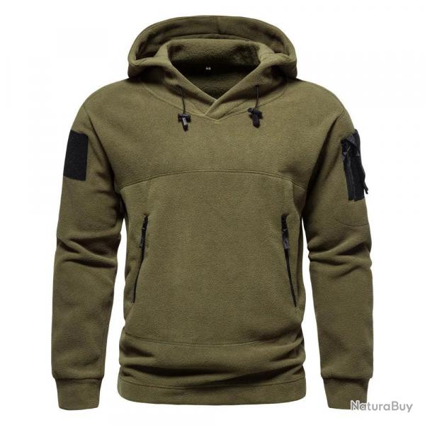 Outdoor Hooded Tactical Sweatshirt Men's Fleece Warm Loose Pullover Winter Casual Solid Color Top Th