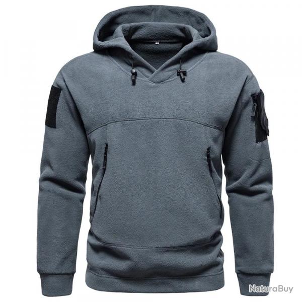 Outdoor Hooded Tactical Sweatshirt Men's Fleece Warm Loose Pullover Winter Casual Solid Color Top Th