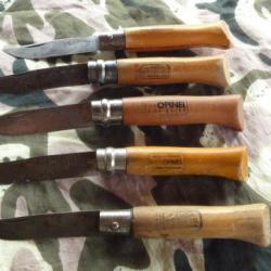 LOT DE 5 OPINEL ANCIENS MAIN COURRONNE 7 ET 8 AVEC ET SANS VIROLE+1 en cadeau