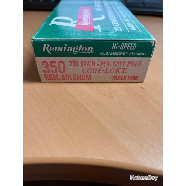 Bote de 20 balles calibre 350 Remington magnum.