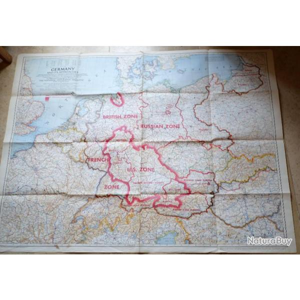 Trs rare DITION ORIGINALE Carte US 1944 ALLEMAGNE  zones occupes WWII - SDC24CRT004