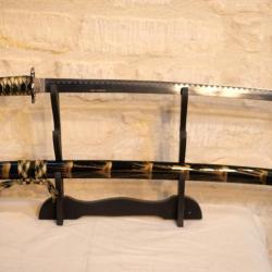sabre japonais katana fourreau noir et teinte bronze lame aiguisée ref EBR24JAP019