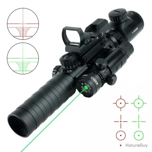 3-9X32 porte tlmtre clair fusil holographique 4 vise de rticule -**SET--B Green laser
