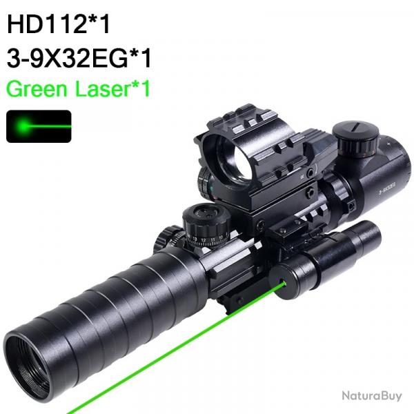 Vise optique pour fusil d'extrieur 3-9X32EG, rouge/vert -**Green Laser Combo