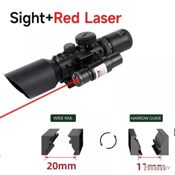 Lunette de chasse tactique Airsoft 3-10x42E -**M9 and red laser LIVRAISON GRATUITE