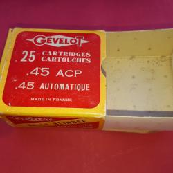 Boite vide Gevelot 25 cartouches calibre 45 ACP