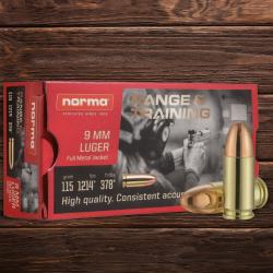 Munitions NORMA 9MM LUGER 7.45g 115gr range & training FMJ x1 boîte - PRIX MINI