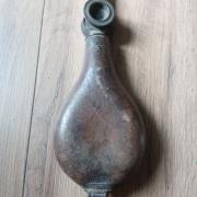 Poire à Poudre Militaire XIXème Siècle - BOCHE PARIS, Laiton Et Cuir, Authentique
