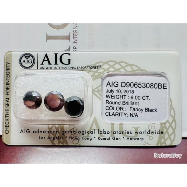 Black diamond / DIAMANT FANCY BLACK / CUT GRADE very good / 6 carats avec certificat AIG