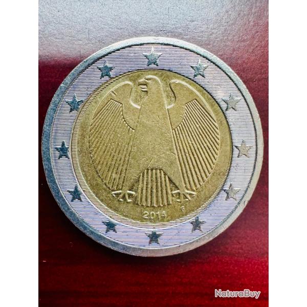 Rare pice de 2 euros allemande 2014 - Lettre F - Erreur de frappe (faute de presse)