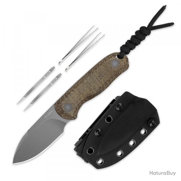 Couteau Kizer Drop Bear Fixed Lame Acier14C28N Manche Micarta Brown Etui Kydex KI1094A1