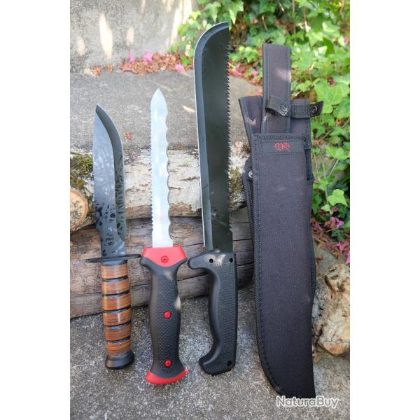 Lot de 3 Poignard Bowies Lame Acier 3Cr13 Manche Cuir Etui LOT POUR REVENDEURS Survie Alaska
