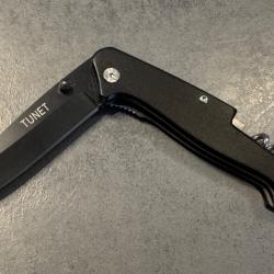 Couteau pliant TUNET neuf - Lame noire + Tire-bouchon
