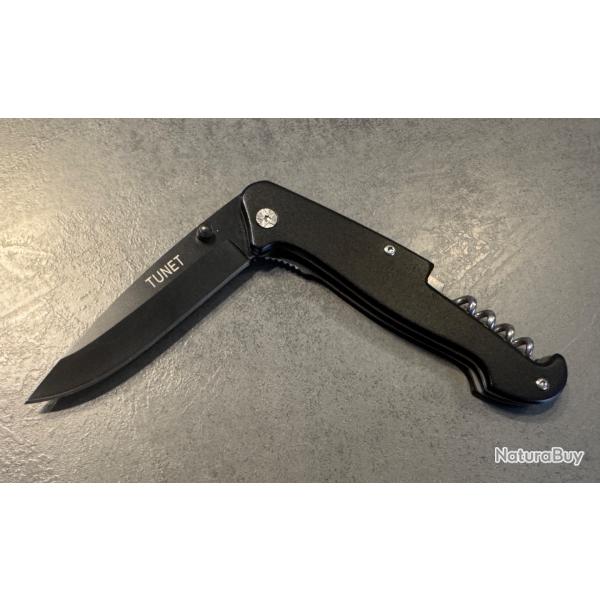 Couteau pliant TUNET neuf - Lame noire + Tire-bouchon