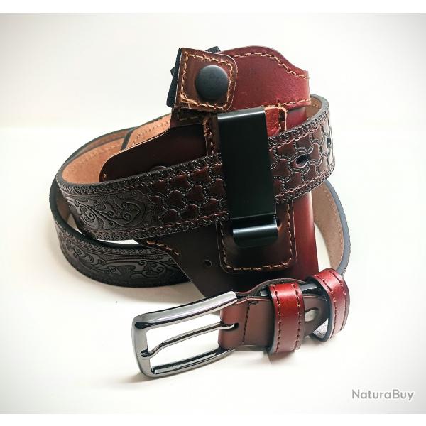 Holster et ceinture assortie en Cuir port Discret IWB universel Pour Glock et autres