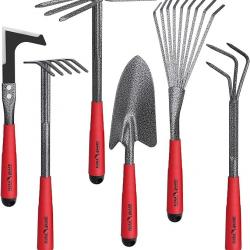 Outils de Jardinage 6 Pièces, Kit d'outils de Jardin en Acier Inoxydable avec Houe 2-en-1