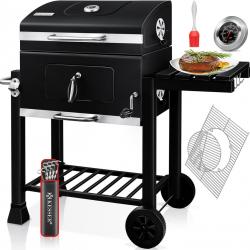 Chariot à Barbecue | Grill XL à Charbon de Bois avec Couvercle, Roues, poignée en Acier Inoxydable