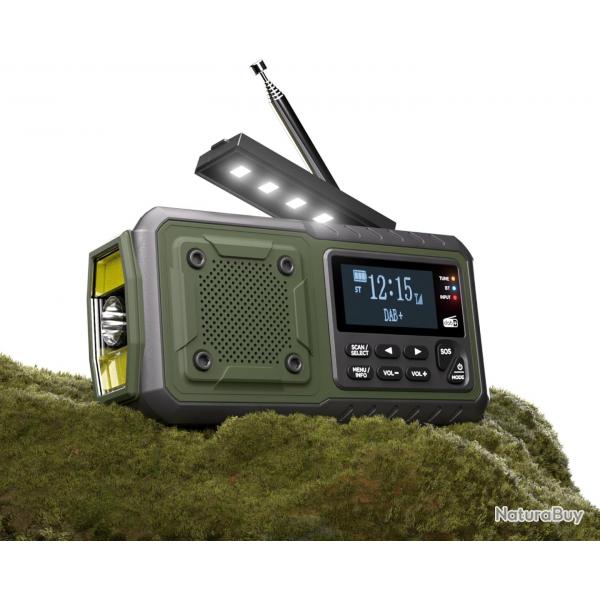 Radio Solaire Urgence  Manivelle DAB+/FM Avec Rveil Batterie 5000mAh USB Radio Mto SOS