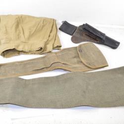 Lot Français années 1950. Indochine. Short tropical, étui pistolet modifié, porte outil TAP ...