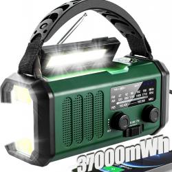 Radio Solaire à Manivelle NOAA AM FM Batterie 10000 mAh USB Lampe de Poche 3 Modes Radio Météo SOS
