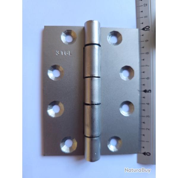 Charnires en INOX A4 MARIN (316L) - Dimensions : 7,5 cm x 10 cm - paisseur : 3 mm - Quantit : 2