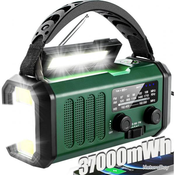 Radio Solaire  Manivelle NOAA AM FM Batterie 10000 mAh USB Radio Mto SOS Lampe de Poche 3 Modes