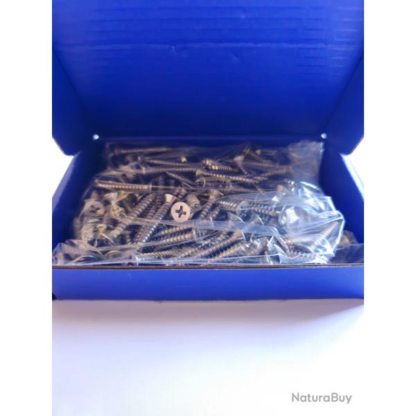 Vis  bois en INOX A4 MARIN (316L) - 5 mm x 30 mm - Quantit : 100 - Tte fraise - Embout PH