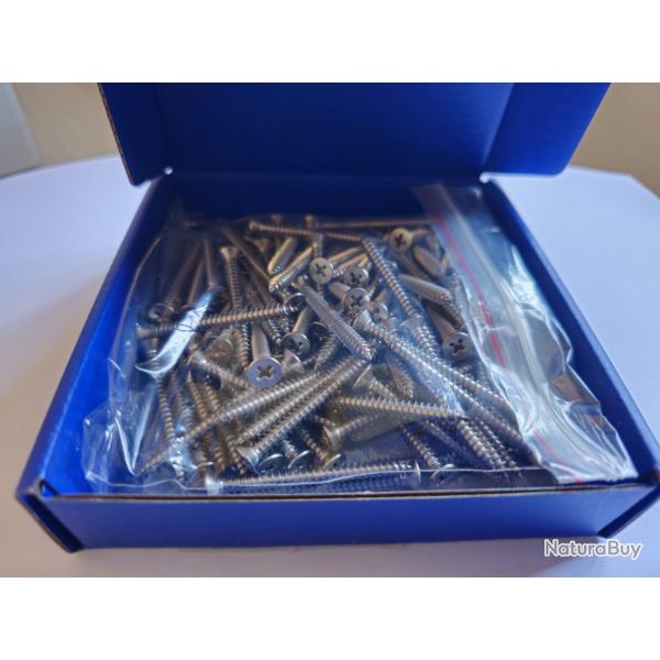 Vis  bois en INOX A4 MARIN (316L) - 5 mm x 50 mm - Quantit : 100 - Tte fraise - Embout PH