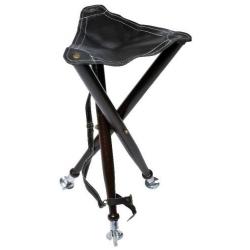 Siège trépied JANUEL bois assise cuir marron 70cm pic métallique amovible