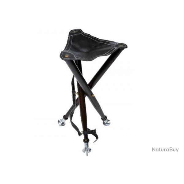 Sige trpied JANUEL bois assise cuir marron 70cm pic mtallique amovible