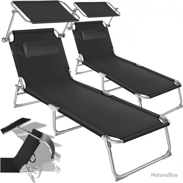 Lot de 2 Transat avec Pare Soleil Chaise Longue Pliable avec Parasol et Appuie-tte