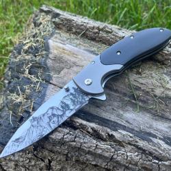 Couteau à Ouverture Assistée - 20 cm loups en montagne