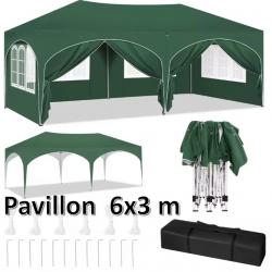 Tente Pavillon pliant 3x6m plein air avec 6 parois latérales hauteur réglable Tente de fête Réunion