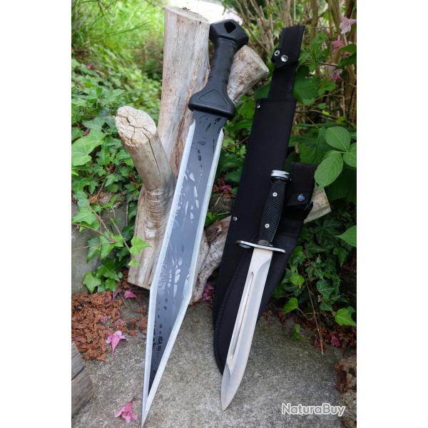 Set de Dfense Home Jacking : Epe Glaive Sword + Poignard Lame Acier 3Cr13 Manche Nylon Etui Nylon