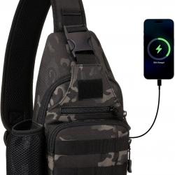 Sac Bandoulière Tactique Homme Sacoche Poitrine MOLLE Multi-Poches, Randonnée Sport Cyclisme Camo1