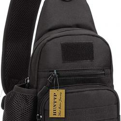 Sac Bandoulière Tactique Homme Sacoche Poitrine MOLLE Multi-Poches, Randonnée Sport Cyclisme Noir