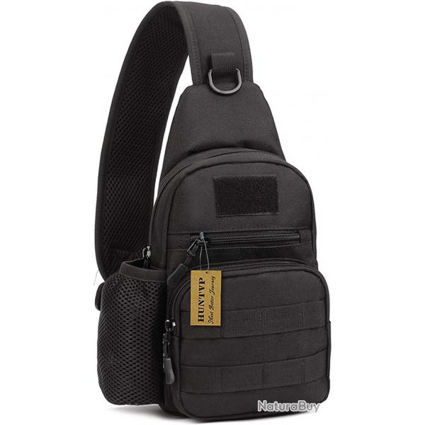 Sac Bandoulire Tactique Homme Sacoche Poitrine MOLLE Multi-Poches, Randonne Sport Cyclisme Noir