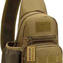 Sac Bandoulière Tactique Homme Sacoche Poitrine MOLLE Multi-Poches, Randonnée Sport Cyclisme Marron